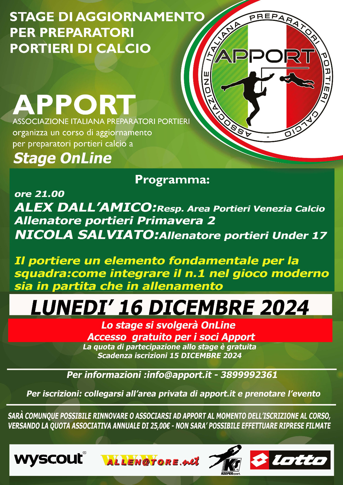 16 Dicembre 2024 - Webinar con All. portieri sett. giovanile Venezia