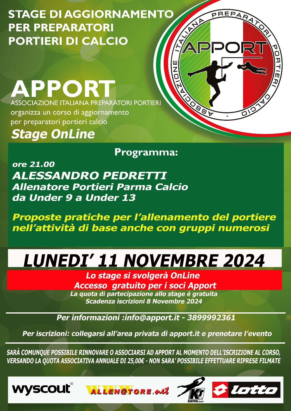 11 Novembre 2024 - Webinar con Alessandro Pedretti all. portieri sett. giovanile Parma