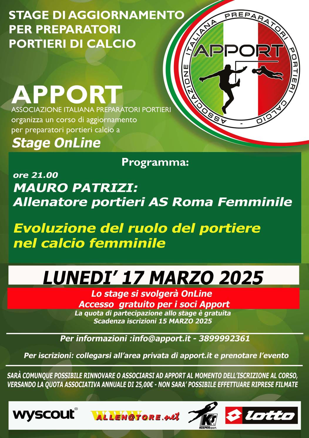 17 Marzo 2025 - Webinar con Mauro Patrizi All. port. Roma femminile